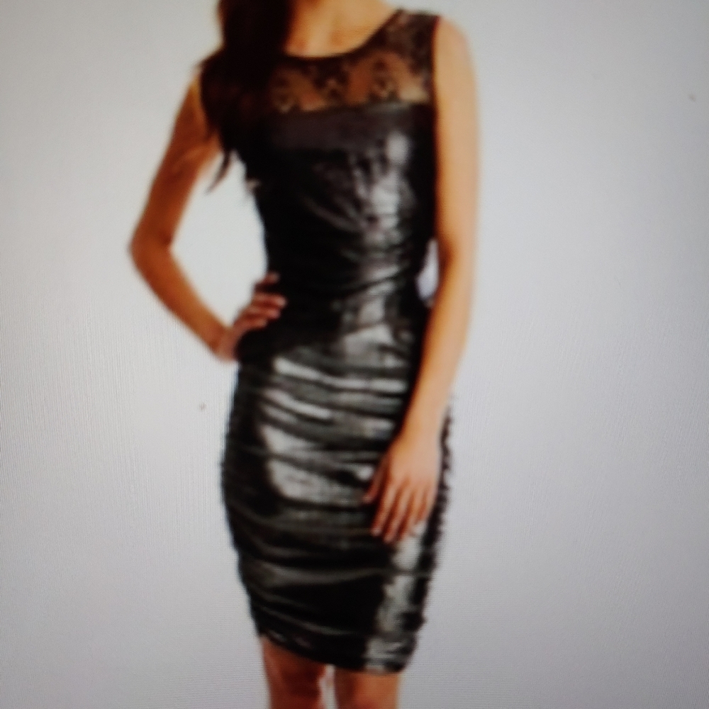 Armani Exchange metallic draped lace inset dress